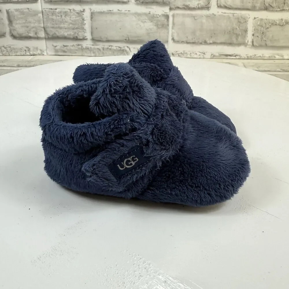 UGG Bixbee Baby Booties Blue Furry Fleece Slippers Shoes Size 4/5